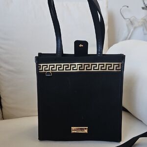 Versace Black Tote with Gold Greek Key Design